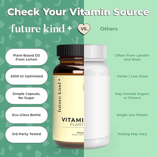 Future Kind Vitamina D3 2500 IU para Huesos y Músculos, Suplemento Vegano de Lichens, No GMO, Sin Azúcar, 30 Cápsulas - imagen 7