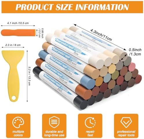 Kit de reparación de muebles Windspeed 30, 30+2P barras de masilla para madera, crayones de cera para pisos, gabinetes y zócalos (incluye 2 - imagen 2