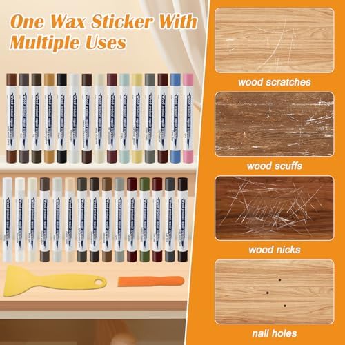 Kit de reparación de muebles Windspeed 30, 30+2P barras de masilla para madera, crayones de cera para pisos, gabinetes y zócalos (incluye 2 - imagen 4