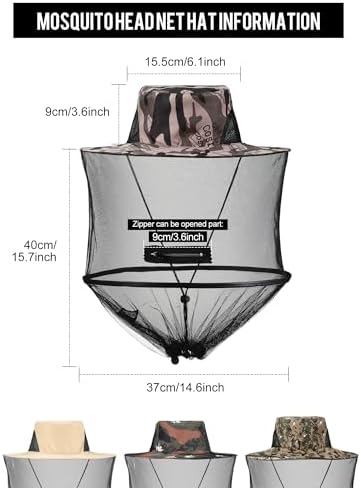 Sombrero con Red para Mosquitos, 4 Piezas, Protección Solar y contra Insectos, Plegable con Cremallera, Ideal para Pesca, Senderismo y Jardinería, 4 - imagen 2