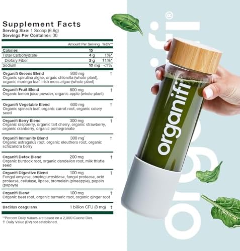Organifi Daily Greens - Suplemento Nutricional Diario en Polvo - Energía, Digestión e Inmunidad, 30 Porciones - imagen 2