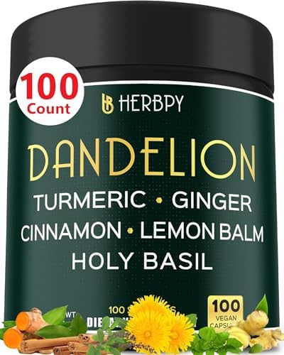 Suplemento de Raíz de Diente de León Herbpy 7500mg 6 en 1 para Digestión, Salud del Corazón e Inmunidad - Mezcla con Jengibre, Cúrcuma, Canela de - imagen 1