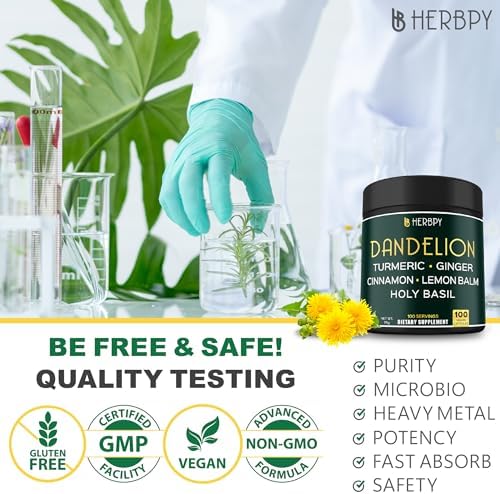 Suplemento de Raíz de Diente de León Herbpy 7500mg 6 en 1 para Digestión, Salud del Corazón e Inmunidad - Mezcla con Jengibre, Cúrcuma, Canela de - imagen 5