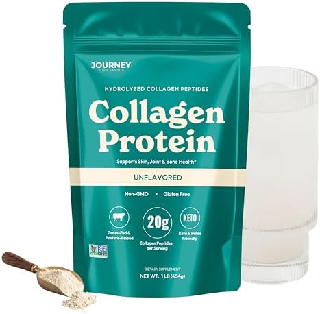 Journey Supplements Polvo de Péptidos de Colágeno Sin Sabor, 1 lb – Apoya la Salud del Cabello, Piel, Uñas, Huesos y Articulaciones – Hidrolizado, - imagen 1