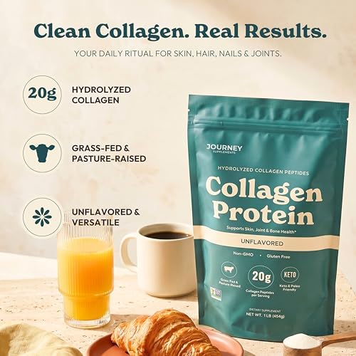 Journey Supplements Polvo de Péptidos de Colágeno Sin Sabor, 1 lb – Apoya la Salud del Cabello, Piel, Uñas, Huesos y Articulaciones – Hidrolizado, - imagen 2