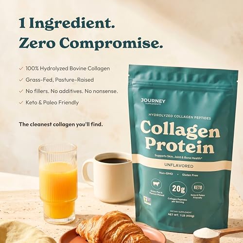 Journey Supplements Polvo de Péptidos de Colágeno Sin Sabor, 1 lb – Apoya la Salud del Cabello, Piel, Uñas, Huesos y Articulaciones – Hidrolizado, - imagen 4