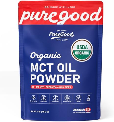 Polvo de Aceite MCT Orgánico PureGood con Fibra Prebiótica, 1 Libra (16 oz) | C8 y C10 de Coco | Crema para Café MCT Sin Sabor | No GMO, Vegano, - imagen 1