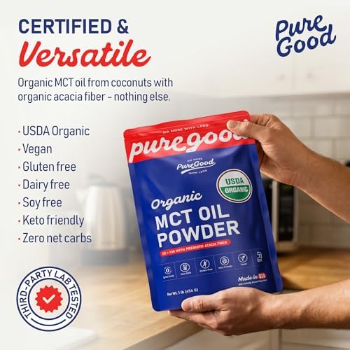 Polvo de Aceite MCT Orgánico PureGood con Fibra Prebiótica, 1 Libra (16 oz) | C8 y C10 de Coco | Crema para Café MCT Sin Sabor | No GMO, Vegano, - imagen 3