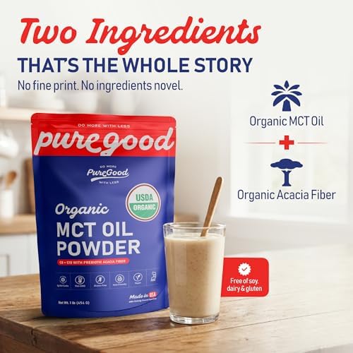 Polvo de Aceite MCT Orgánico PureGood con Fibra Prebiótica, 1 Libra (16 oz) | C8 y C10 de Coco | Crema para Café MCT Sin Sabor | No GMO, Vegano, - imagen 4