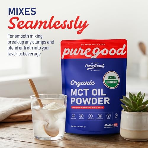 Polvo de Aceite MCT Orgánico PureGood con Fibra Prebiótica, 1 Libra (16 oz) | C8 y C10 de Coco | Crema para Café MCT Sin Sabor | No GMO, Vegano, - imagen 6