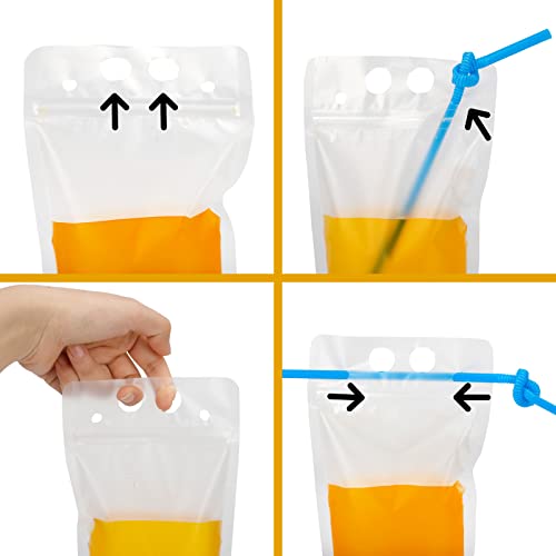 Tomnk 200 Piezas de Bolsas para Bebidas con 200 Popotes, Bolsas Reutilizables de Plástico Translúcido para Jugos y Smoothies - imagen 4