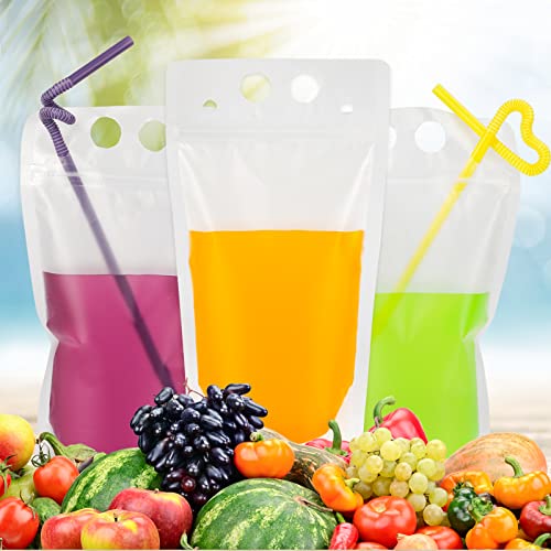 Tomnk 200 Piezas de Bolsas para Bebidas con 200 Popotes, Bolsas Reutilizables de Plástico Translúcido para Jugos y Smoothies - imagen 6