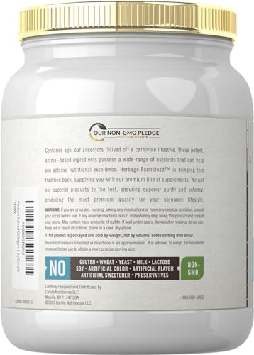 Colágeno en polvo de péptidos de hierba alimentada Carlyle 20oz | Sin sabor | Criado en pastoreo | Tipos I y III | 20g de colágeno por dosis diaria | - imagen 3