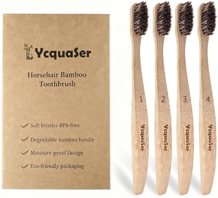 Cepillos de Dientes de Bambú Ycquaser, Set de Viaje con Cerda de Caballo (4 Piezas), Cerdas Naturales Suaves para Adultos, 100% Biodegradables, Sin - imagen 1