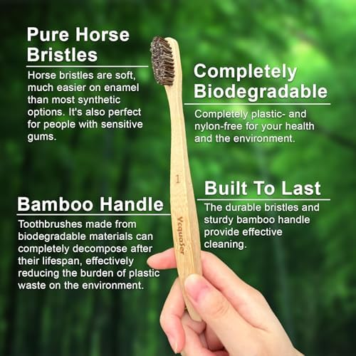 Cepillos de Dientes de Bambú Ycquaser, Set de Viaje con Cerda de Caballo (4 Piezas), Cerdas Naturales Suaves para Adultos, 100% Biodegradables, Sin - imagen 2