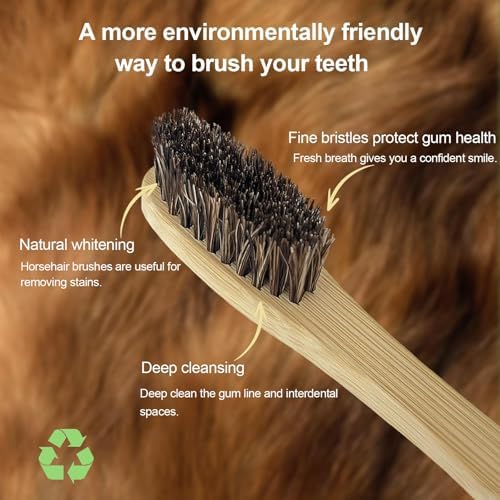 Cepillos de Dientes de Bambú Ycquaser, Set de Viaje con Cerda de Caballo (4 Piezas), Cerdas Naturales Suaves para Adultos, 100% Biodegradables, Sin - imagen 3