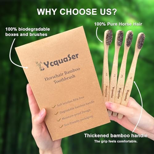 Cepillos de Dientes de Bambú Ycquaser, Set de Viaje con Cerda de Caballo (4 Piezas), Cerdas Naturales Suaves para Adultos, 100% Biodegradables, Sin - imagen 4