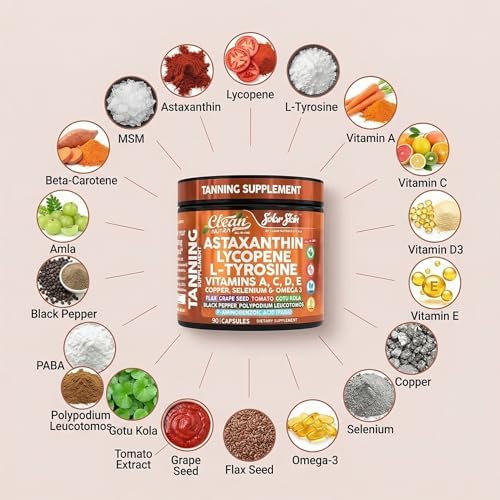 Suplemento Solar Skin Astaxantina para Bronceado con Licopeno, L-Tirosina, Vitaminas A, C, D, E, PABA, Beta Caroteno, Selenio, Extracto de Semilla de - imagen 4