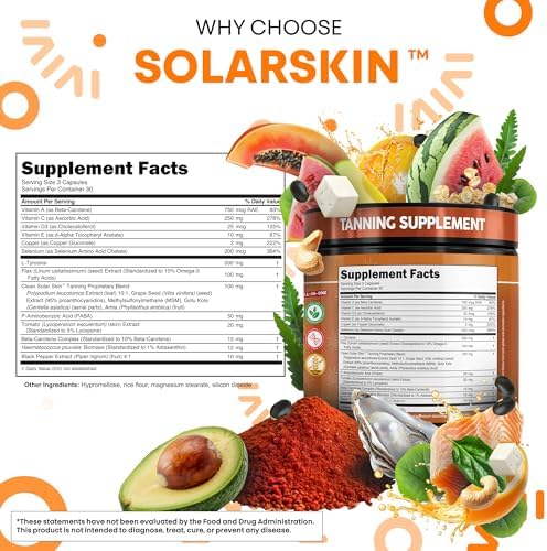 Suplemento Solar Skin Astaxantina para Bronceado con Licopeno, L-Tirosina, Vitaminas A, C, D, E, PABA, Beta Caroteno, Selenio, Extracto de Semilla de - imagen 5