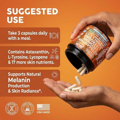 Suplemento Solar Skin Astaxantina para Bronceado con Licopeno, L-Tirosina, Vitaminas A, C, D, E, PABA, Beta Caroteno, Selenio, Extracto de Semilla de - imagen 6
