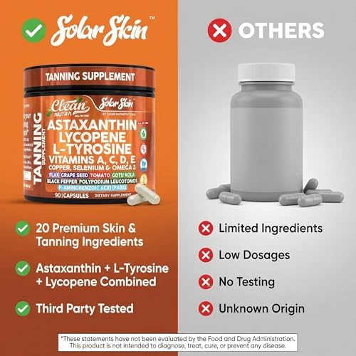 Suplemento Solar Skin Astaxantina para Bronceado con Licopeno, L-Tirosina, Vitaminas A, C, D, E, PABA, Beta Caroteno, Selenio, Extracto de Semilla de - imagen 7