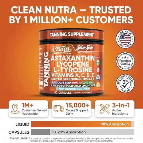Suplemento Solar Skin Astaxantina para Bronceado con Licopeno, L-Tirosina, Vitaminas A, C, D, E, PABA, Beta Caroteno, Selenio, Extracto de Semilla de - imagen 8