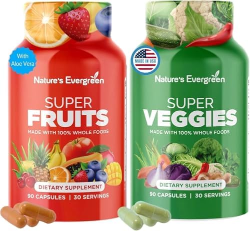 Suplemento de Frutas y Verduras - Nature Fruits y Vegetables - Vegano, Sin OGM, Sin Soja, Vitaminas y Minerales Superfood - (Total 180 Cápsulas - - imagen 1
