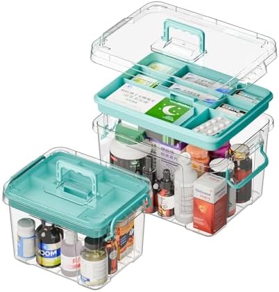 Covetree Set de 2 Organizadores de Medicinas de Plástico Transparente - Caja de ros Auxilios Multi-Capa, Duradera y Práctica para Hogar, Oficina y - imagen 1