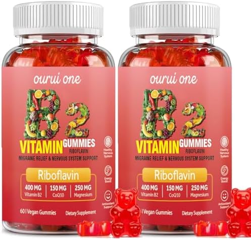 Gomitas de Vitamina B2 Ourui 400mg | Riboflavina 400mg con CoQ10 150mg y Magnesio 200mg | Salud Nerviosa y de la Piel | 60 Gomas Veganas (Paquete de - imagen 1