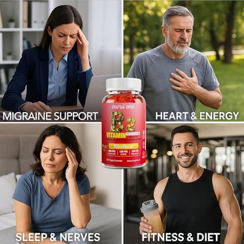 Gomitas de Vitamina B2 Ourui 400mg | Riboflavina 400mg con CoQ10 150mg y Magnesio 200mg | Salud Nerviosa y de la Piel | 60 Gomas Veganas (Paquete de - imagen 6