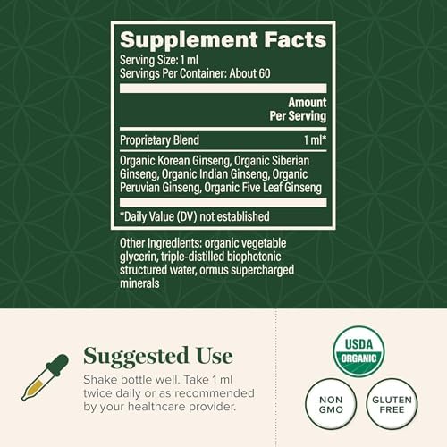 Global Healing Center - Extracto Herbal Orgánico de Ginseng - Suplemento Líquido Panax para Energía - Ginseng Coreano y Siberiano, Maca, Ashwagandha - imagen 3