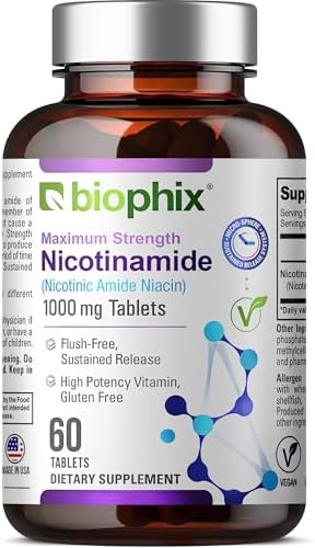 Biophix B-3 Nicotinamida 1000 mg 60 Tabletas Extra Fuertes de Liberación Prolongada - Fórmula Natural Sin Enrojecimiento que Apoya la Salud de las - imagen 1