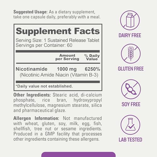 Biophix B-3 Nicotinamida 1000 mg 60 Tabletas Extra Fuertes de Liberación Prolongada - Fórmula Natural Sin Enrojecimiento que Apoya la Salud de las - imagen 3