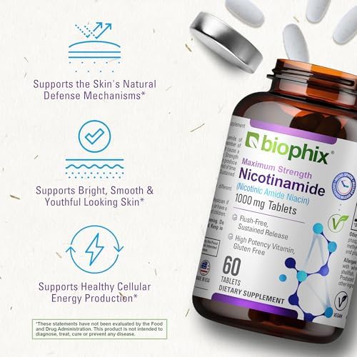 Biophix B-3 Nicotinamida 1000 mg 60 Tabletas Extra Fuertes de Liberación Prolongada - Fórmula Natural Sin Enrojecimiento que Apoya la Salud de las - imagen 4