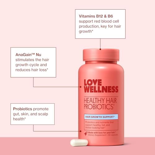 Love Wellness Probioticos para Cabello Saludable | Apoya el Crecimiento Capilar con Biotina y Vitaminas B12 y B6 | Suplemento para un Cuero Cabelludo - imagen 4