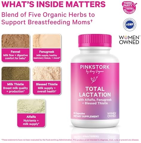 Suplemento Total de Lactancia Pink Stork para Aumento de Leche Materna, Fenogreco y Alfalfa Orgánicos, Esenciales Postparto - 60 Cápsulas - imagen 2