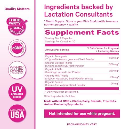 Suplemento Total de Lactancia Pink Stork para Aumento de Leche Materna, Fenogreco y Alfalfa Orgánicos, Esenciales Postparto - 60 Cápsulas - imagen 6