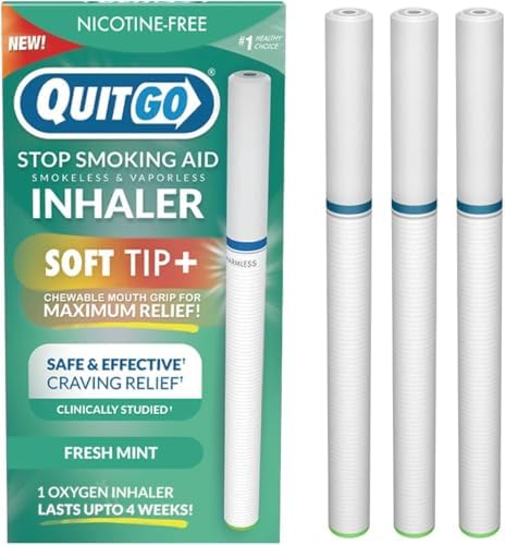 QuitGo Inhalador Sin Humo de Punta Suave | 100% Natural, Sin Nicotina para Reemplazo de Hábitos al Dejar de Fumar (Paquete de 3, Menta Fresca) - imagen 1