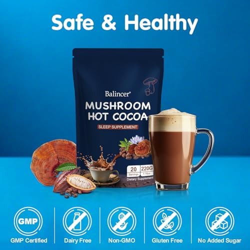 Polvo de Cacao Caliente Balincer con Hongos, Suplemento para Dormir con Reishi, Melatonina, Glicina, L-Teanina, 20 Porciones, Vegano - imagen 6