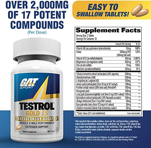 GAT SPORT Testrol Gold ES, 60 Tabletas de Tribulus, DIM, Zinc, Longjack, Fenogreco y Saw Palmetto para Balance de Estrógenos - imagen 2