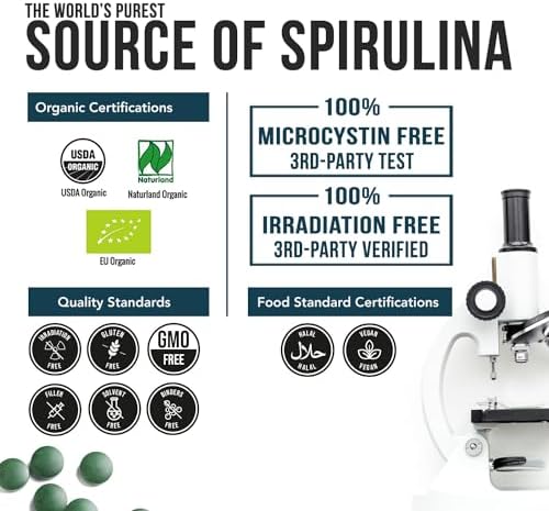 Chlorella Orgánica: 3 Certificaciones Orgánicas – Forma de Pared Celular Rota, Alga Verde Azul - Cruda, Cultivada al Sol, No Irradiada, Máximo - imagen 6