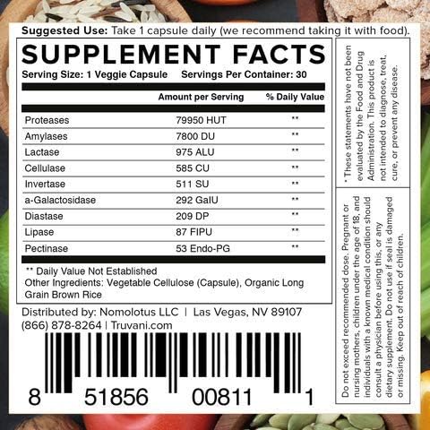 Truvani Enzimas Digestivas | Mezcla de 9 Enzimas | Soporte Digestivo | Reduce la Hinchazón | Aumenta la Absorción de Nutrientes | Cápsulas No - imagen 7