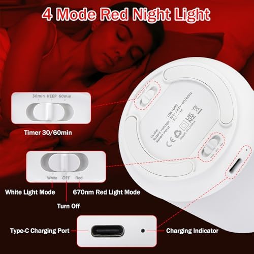 Luz Nocturna Streamlet 670nm Roja Recargable y Regulable con Temporizador, Ayuda para Dormir, Bloqueo de Luz Azul, Meditación y Relajación Profunda - imagen 3