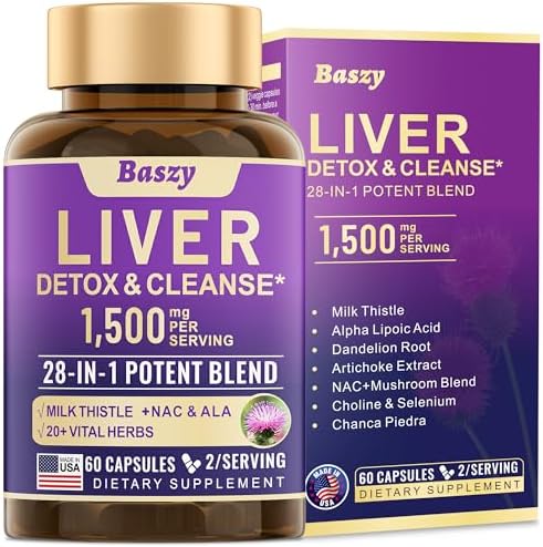Baszy 28 en 1 Detox y Reparación del Hígado - 1500mg de Soporte para la Salud Hepática con Cardo Mariano, Raíz de Diente de León, Extracto de - imagen 1
