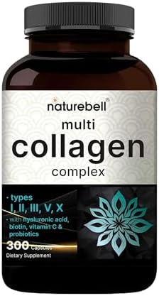 NatureBell Complejo Multi Colágeno - 300 Cápsulas - 5 Péptidos de Colágeno (Tipo I, II, III, V, X), Ácido Hialurónico, Biotina y Probióticos - Apoyo - imagen 1