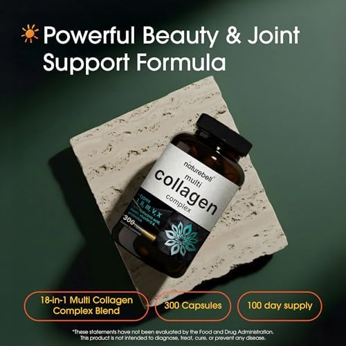 NatureBell Complejo Multi Colágeno - 300 Cápsulas - 5 Péptidos de Colágeno (Tipo I, II, III, V, X), Ácido Hialurónico, Biotina y Probióticos - Apoyo - imagen 2