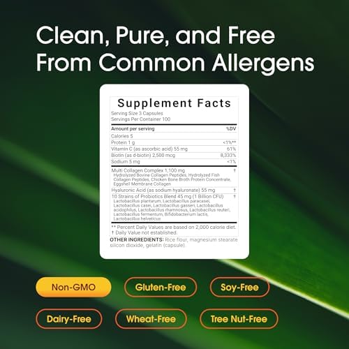 NatureBell Complejo Multi Colágeno - 300 Cápsulas - 5 Péptidos de Colágeno (Tipo I, II, III, V, X), Ácido Hialurónico, Biotina y Probióticos - Apoyo - imagen 3