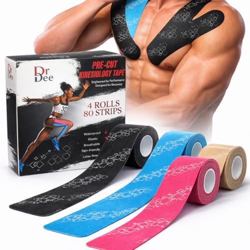 Cinta Kinesiológica Pre-Cortada 80 Piezas | 4 Rollos, 2x10 | Impermeable, Elástica, Transpirable | Soporte para Músculos y Articulaciones | KT Tape - imagen 1