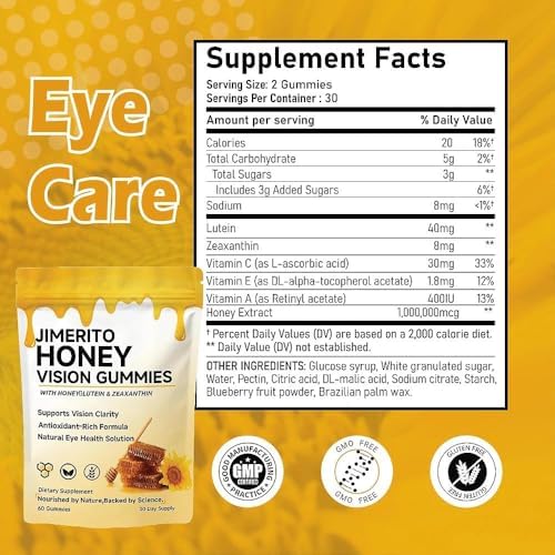 Gomitas FITGUM Jimerito con Luteína – 20mg de Luteína y 4mg de Zeaxantina para la Salud Visual, Sabor Natural, 60 Piezas (1 Paquete) - imagen 6