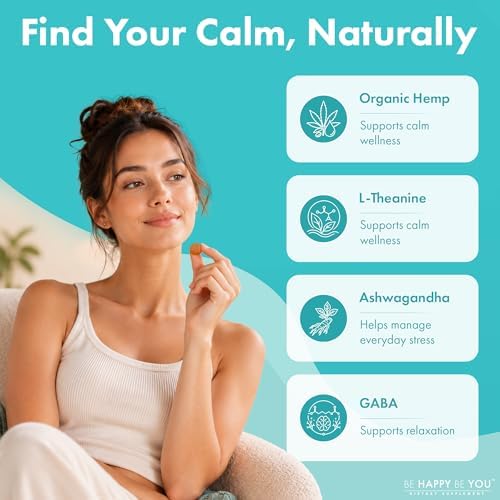 Gomitas Be Happy Be You para Calma y Alivio del Estrés – con Aceite de Semilla de Cáñamo Orgánico, L-Theanina, GABA y Ashwagandha – Sabor Manzana – - imagen 2